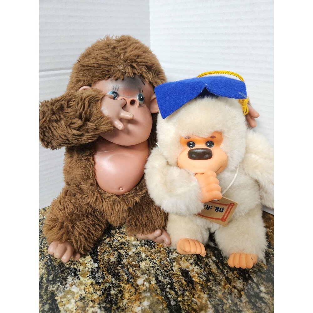 Vintage Fun World Nose Picker Ape & Gonga Thumb Sucker Plush Stuffed Animal Toy